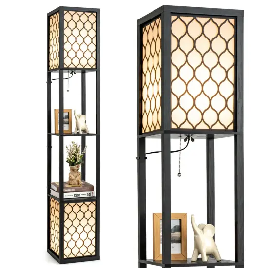 Modern Shelf Freestanding Floor Lamp with Double Lamp Pull Chain and Foot Switch {4}