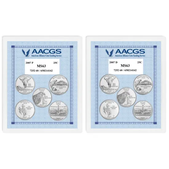 2007P & 2007D Statehood Quarters Graded MS63 Brilliant Uncirculated  {1}