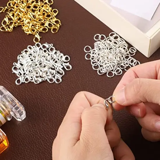 300 pcs Lobster Clasps and Open Jump Rings Set, Jewelry Clasps Lobster Claw Clasps for Jewelry Making Findings&Bracelets Stocking Stuffers Christmas Gifts(Gold, Silver) {2}
