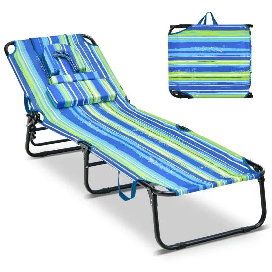 Beach Chaise Lounge Chair with Face Hole and Removable Pillow Green {4}