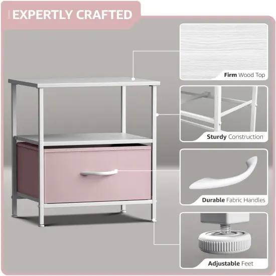 Sorbus Nightstand 1-Drawer Shelf Storage Pink {3}