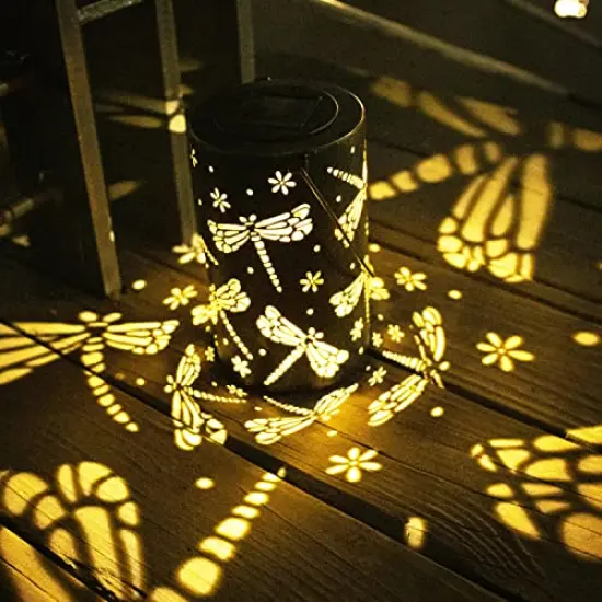 1 Pack Solar Lantern Outdoor Garden Decor Hanging Solar Lantern Lights,Metal Dragonfly Decor Outdoor Lantern,Waterproof Led Garden Lantern for Patio, Yard, Table, Pathway(Dragonfly) {4}