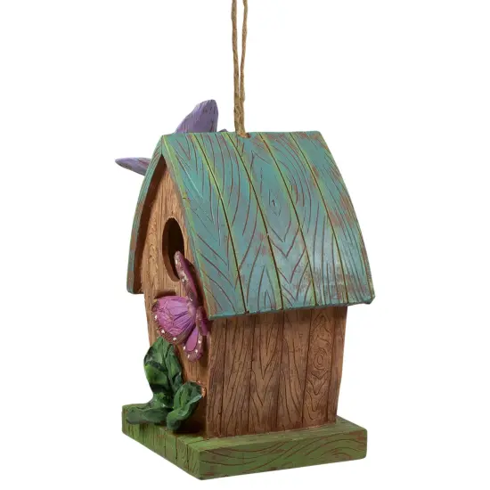 Northlight 10" Brown and Green Hanging Birdhouse with Butterflies Outdoor Garden Decor {6}