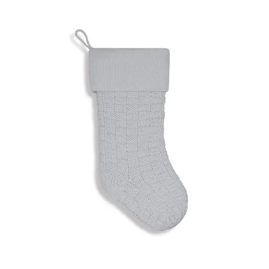 Chunky Checkered Knit Christmas Stockings Grey {1}
