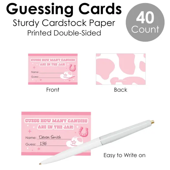 Big Dot of Happiness Rodeo Cowgirl - How Many Candies Pink Western Party Game - 1 Stand and 40 Cards - Candy Guessing Game {7}