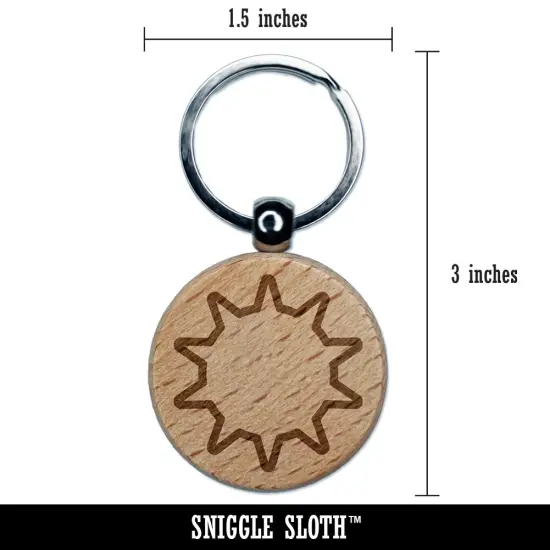 Sun Outline Engraved Wood Round Keychain Tag Charm {2}