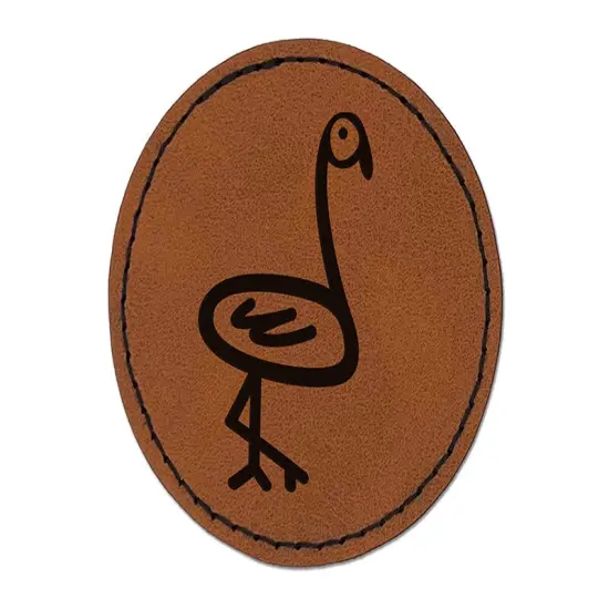 Flamingo Doodle Round Iron-On Engraved Faux Leather Patch Applique - 2.5" Brown {1}