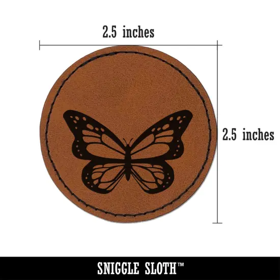 Pretty Monarch Butterfly Round Iron-On Engraved Faux Leather Patch Applique - 2.5" Brown {3}