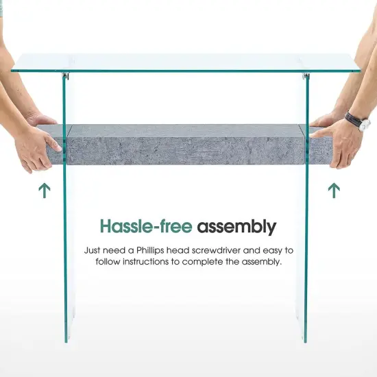 Narrow Glass Console Table with Storage Modern Sofa Table {3}