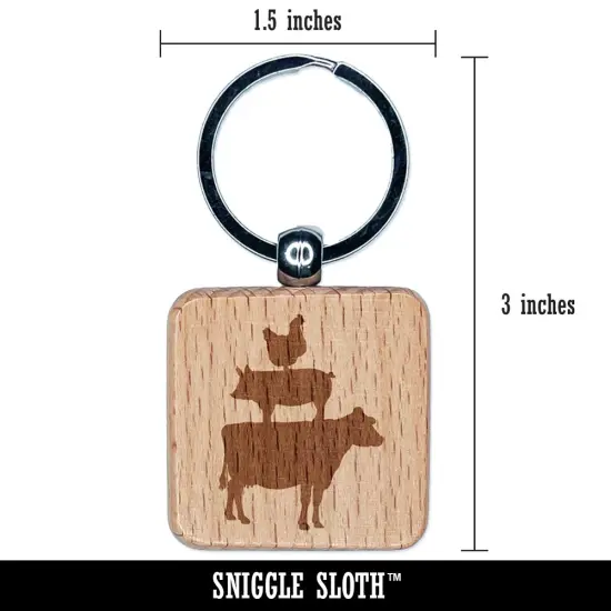 Chicken Pig Cow Stacked Engraved Wood Square Keychain Tag Charm {2}