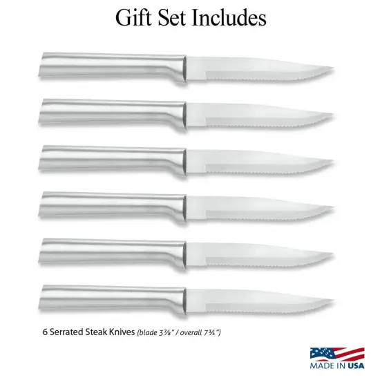 Rada Kitchen Knives Boxed Set, 6 Piece Serrated Blade Steak Knife Stainless Steel Cutlery Gift Set, Cut Any Cooked Meat {3}