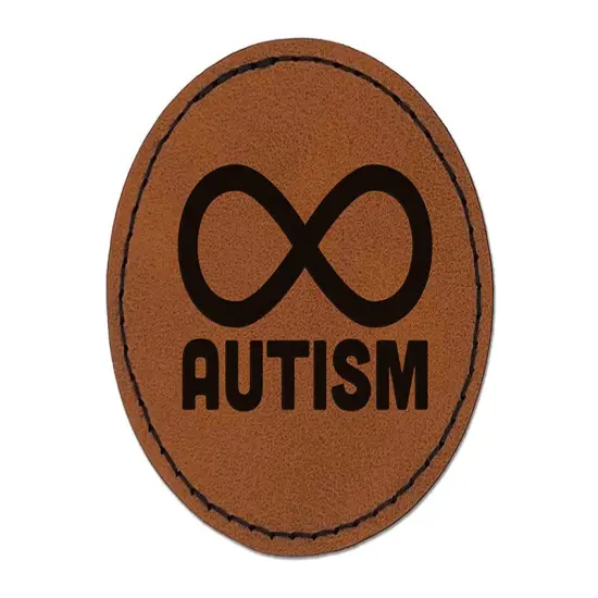 Autism Awareness Infinity Symbol Round Iron-On Engraved Faux Leather Patch Applique - 2.5" Brown {1}