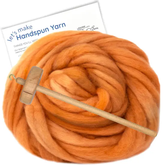 LEARN TO SPIN - Beginner's Spinning Kit with Hand Dyed BFL Roving, Drop Spindle & Printed Instructions w/ Video. Many Colors. Apricot {2}