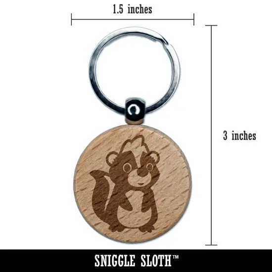 Adorable Cartoon Skunk Engraved Wood Round Keychain Tag Charm {2}
