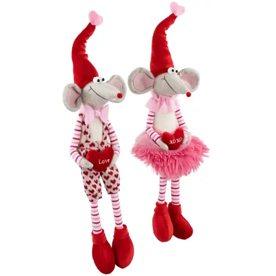 Northlight Mice with "Love" and "XOXO" Heart Pillows Valentine's Day Figures - 20" - Set of 2 Red {6}