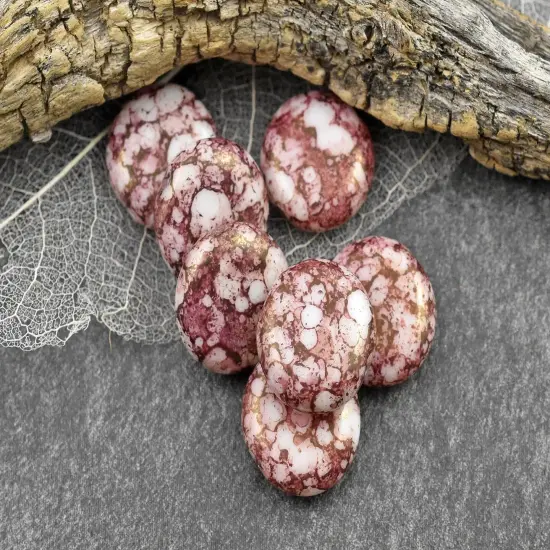 *10* 15mm Mauve Luster Picasso Washed Alabaster Thick Coin Beads {6}