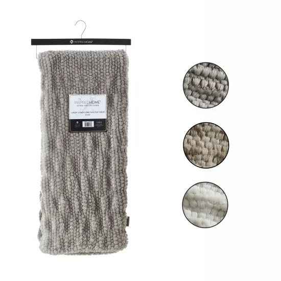 Adina Faux Fur Honeycomb Texture Knit Throw Grey {3}
