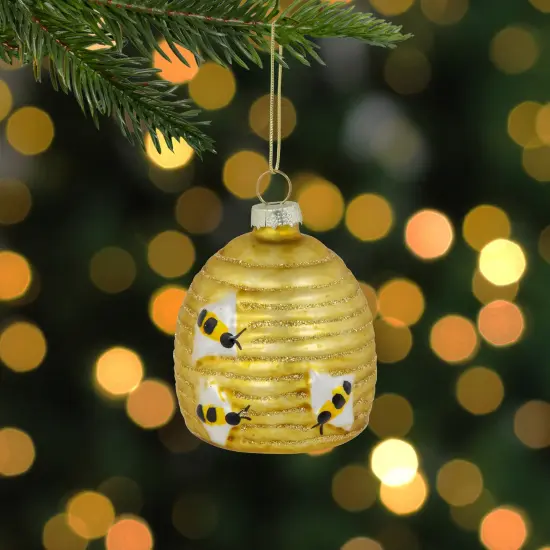 Northlight 2.75" Glittered Beehive Glass Christmas Ornament Gold {3}