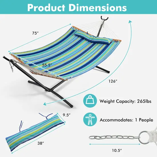 Patio Hammock Foldable Portable Swing Chair Bed with Detachable Pillow Blue and Green {4}