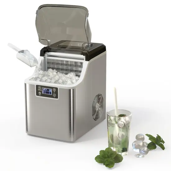Electric Countertop Ice Maker with Ice Scoop and Basket-Sliver {4}