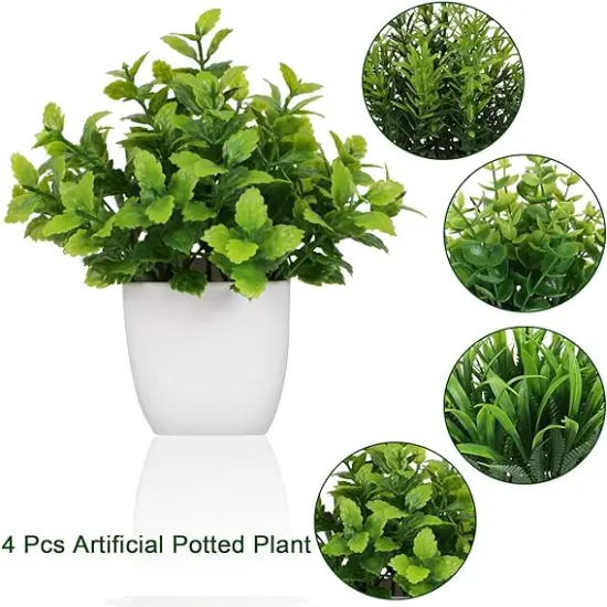 Small Fake Plants Artificial Plastic Plants in Pot Eucalyptus Plant Wheat Grass Shrub Plant Indoor Desk Coffee Table Bathroom Bedroom Home Decoration {5}