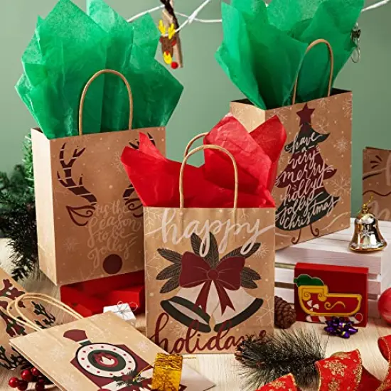 JOYIN 24 PCS Christmas Kraft Bags, Paper Gift Bags with Christmas Characters for Xmas Party Favors, Goody Gift Bags, Holiday Treat Box and Presents 7.25x9x3.5 Inch (not included tissue paper) {3}