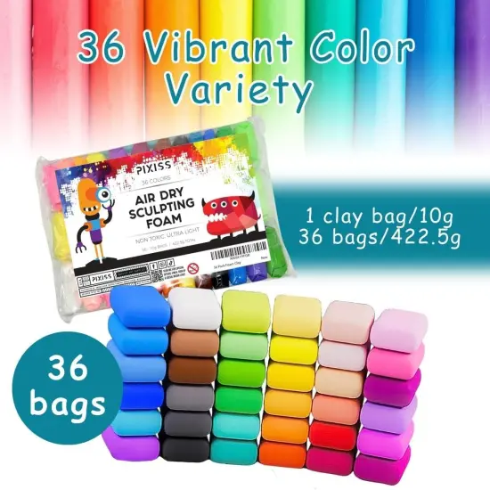 36 Color Air Dry Foam Clay for Sculpting and Cosplay Set - Ultralight, Soft, and Pliable Air Dry Modeling Clay Clay Foam for All Ages - Safe and No Baking Required {4}