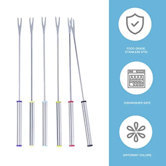 6 PCS 9.5 Inch Color-Coded Stainless Steel Fondue Forks, Cheese Fondue Fork Stainless Steel Fruit Fondue Forks with Heat-blocking Handle for Chocolate Fountain Cheese Hot Pot Barbecue Marshmallows {6}