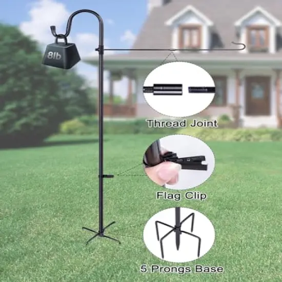 Large Garden Flag Holder Stand Pole for 28 x 40 Flags with Shepherds Hooks for Outdoor - 60 Inches Heavy Duty Yard Flag Post Stake Perfect for Outdoor Decor(Without Solar Lights & Flag) {6}