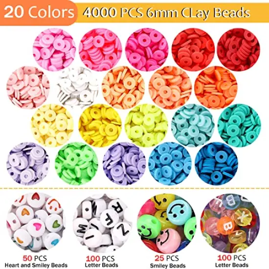 24500+ Pieces Beads for Jewelry Making Kit, Colorful Flat Round Polymer Clay Beads Glass Seed Beads for Bracelet Making Kit, Necklace Ring Heishi Beads DIY Craft Gift for Kids Girls {6}