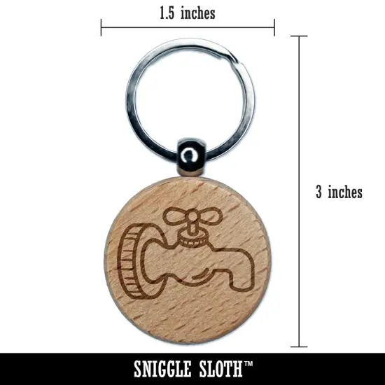 Water Faucet Engraved Wood Round Keychain Tag Charm {2}