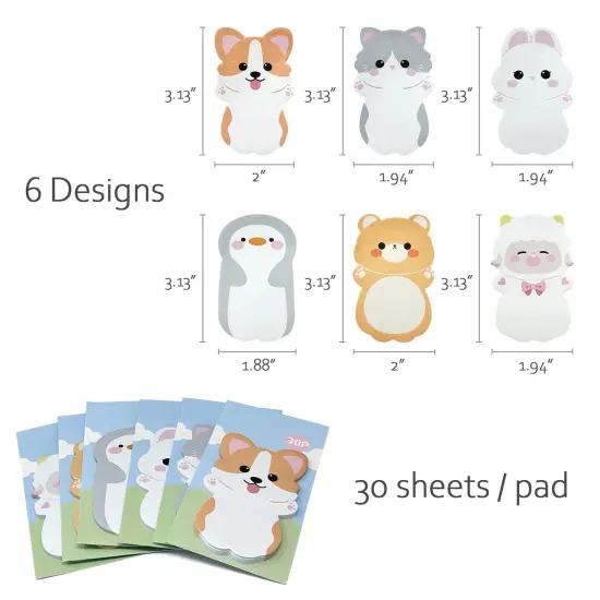 Wrapables Baby Animals Sticky Notes, Adhesive Memo Notepads for Home, Office, Work (Set of 6) {2}
