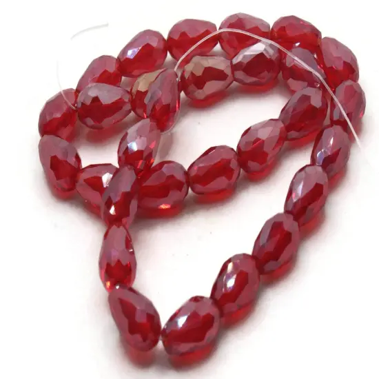 29 12mm Red Faceted Glass Teardrop Beads with AB Finish {2}