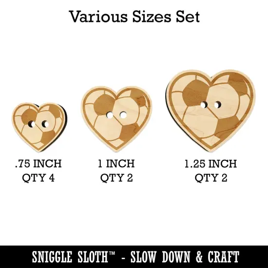 Heart Shaped Soccer Ball Futbol Sports Wood Buttons for Sewing Knitting Crochet DIY Craft {1}