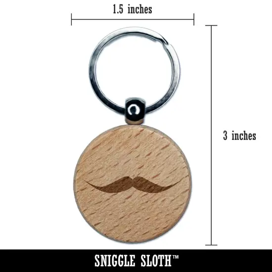 English Mustache Moustache Silhouette Engraved Wood Round Keychain Tag Charm {2}