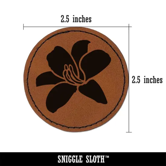 Daylily Lily Flower Round Iron-On Engraved Faux Leather Patch Applique - 2.5" Brown {3}