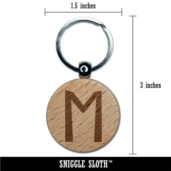 Norse Viking Dwarven Rune Letter E Engraved Wood Round Keychain Tag Charm {2}