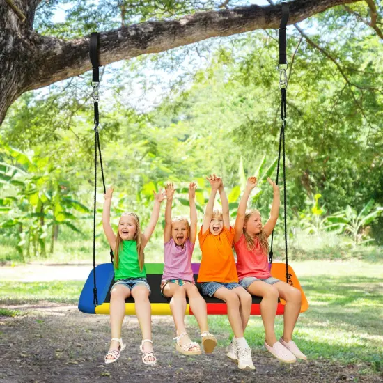 60 Inch Tree Swing with Strong Steel Frame and Oxford Cloth Seat for Garden Yard and Family Fun Multicolored {1}
