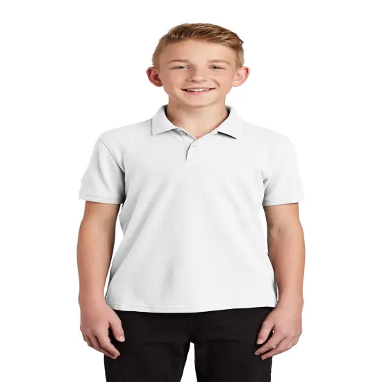 Youth Core Classic Pique Polo T-Shirt &ndash; 60/40 Cotton-Poly Blend, Lightweight 4.4 oz Fabric, Breathable & Durable Kids Polo Shirt White {1}