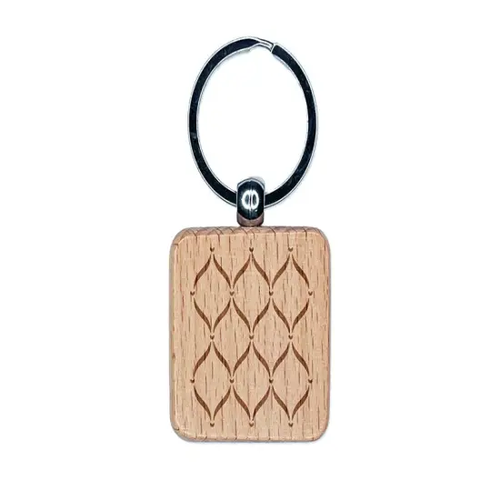 Trellis Pattern Engraved Wood Square Keychain Tag Charm {1}