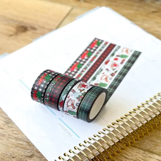 Christmas Rustic Red Truck Buffalo Plaid Green & Red Holiday Washi Tape Set (#W073) {6}