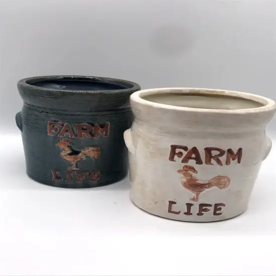 Farm Life Crock Planter - SMALL Blues Dark Gray {3}