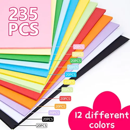 235 Sheets Construction Paper, Heavy Duty Craft Paper A4 Colored Art Cardstock 150 GSM 12 Colors for DIY Crafts Card Making Scrapbook Classroom Supplies {1}