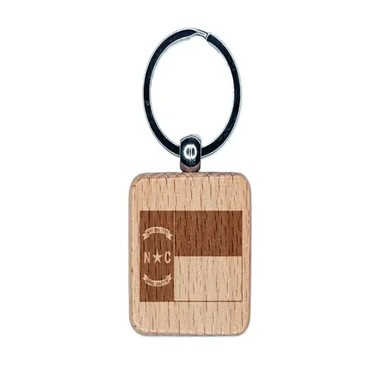 North Carolina State Flag Engraved Wood Square Keychain Tag Charm {1}