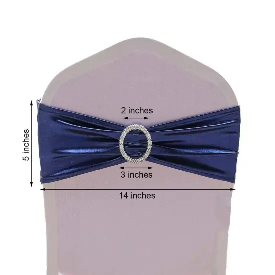 Metallic Silver Spandex Chair Sashes with Round Buckles for Wedding Decor {4}