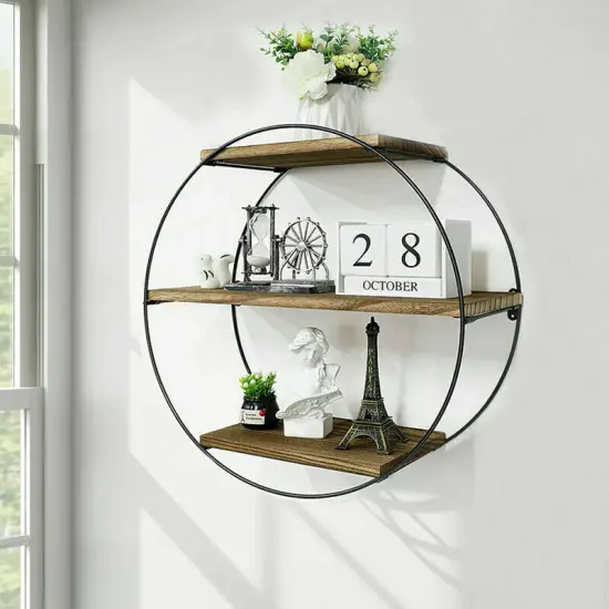 Circle Rustic Decor Floating Wall Shelves Metal Storage Rack. {2}