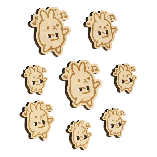 Cute Kawaii Bunny Rabbit Dancing to Music Wood Buttons for Sewing Knitting Crochet DIY Craft {7}