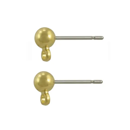 JewelrySupply 4mm Ball Posts with Closed Ring Gold Plate Surgical Stainless Steel Post (2-Pcs) {1}
