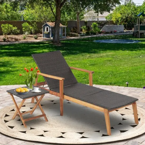 2 Pieces Patio Chaise Lounge and Table Set with 4-Level Adjustable Backrest {1}