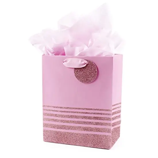 Hallmark 9" Medium Gift Bag with Tissue Paper (Pink Glitter Stripes) for Birthdays, Mothers Day, Baby Showers, Easter, Bridal Showers or Any Occasion {1}